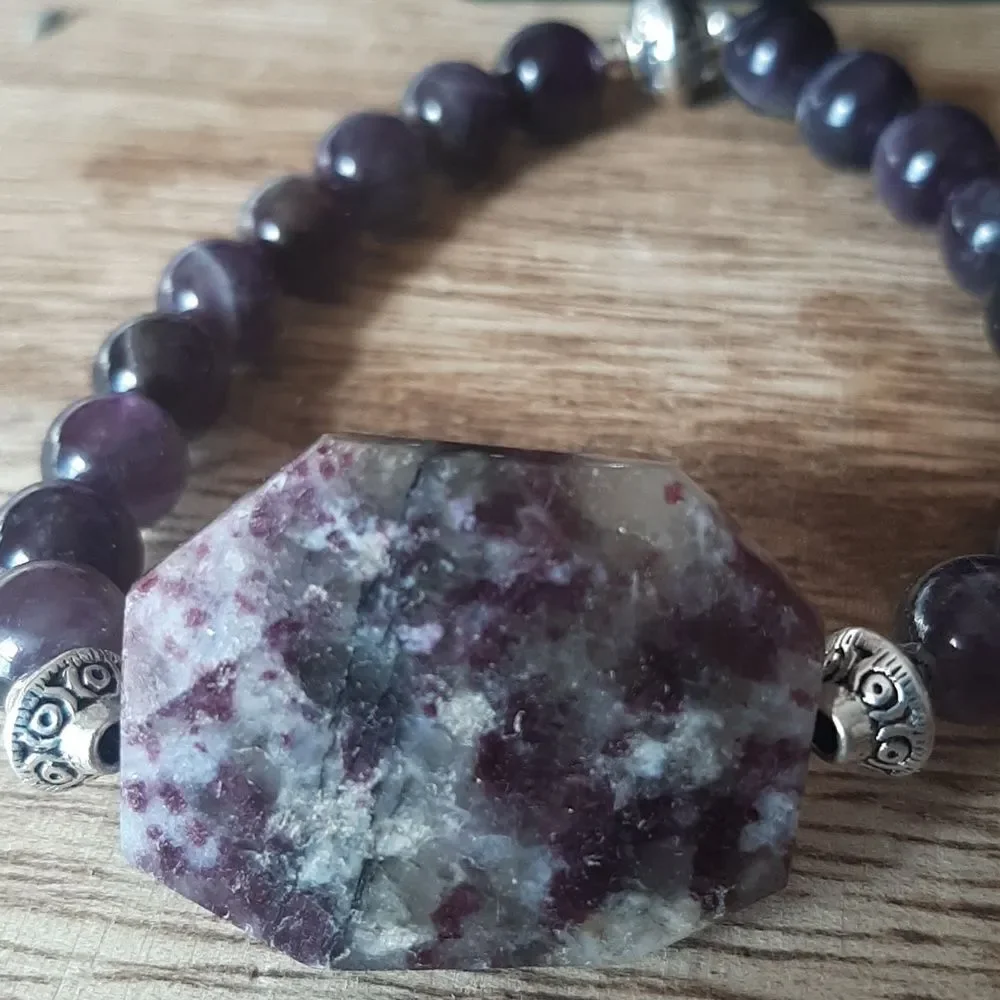 Amethyst & Tourmaline Beaded Stretch Bracelet